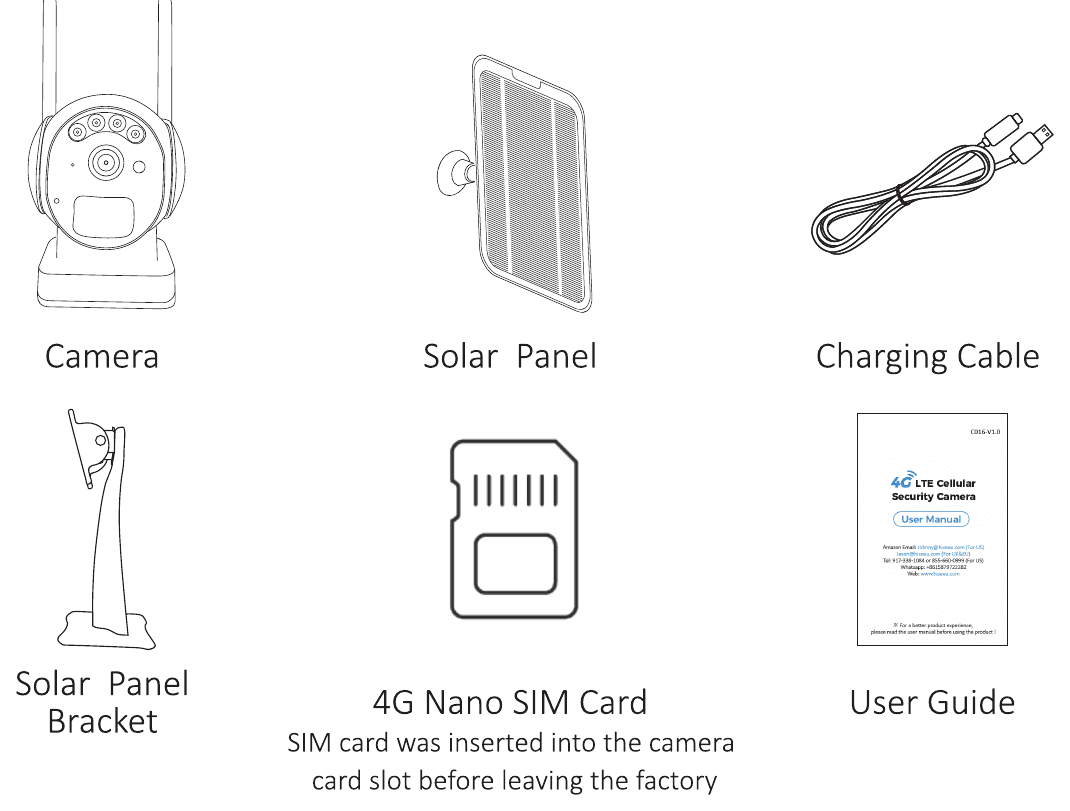 4G kamera paket içeriği