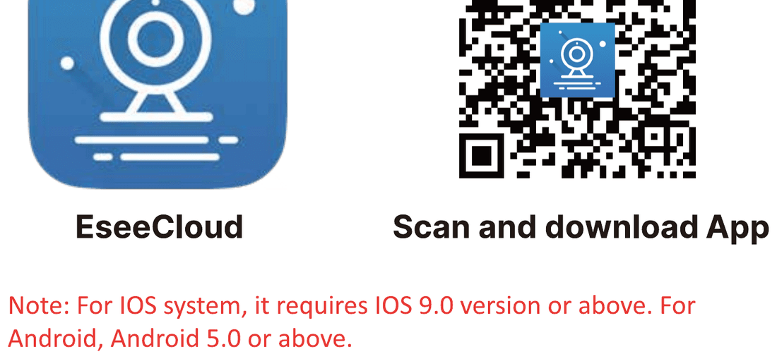 Ícone do aplicativo EseeCloud e QR code para baixar o aplicativo