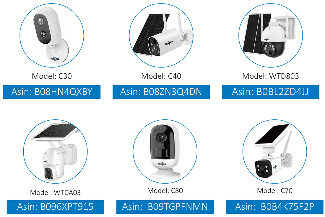 Câmeras com bateria compatíveis da Hiseeu: C30, C40, WTD803, WTDA03, C80 e C70
