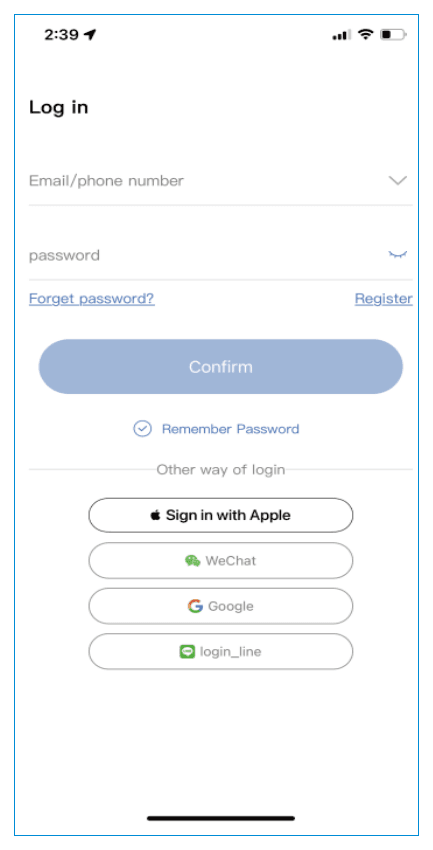 Tela de login do aplicativo