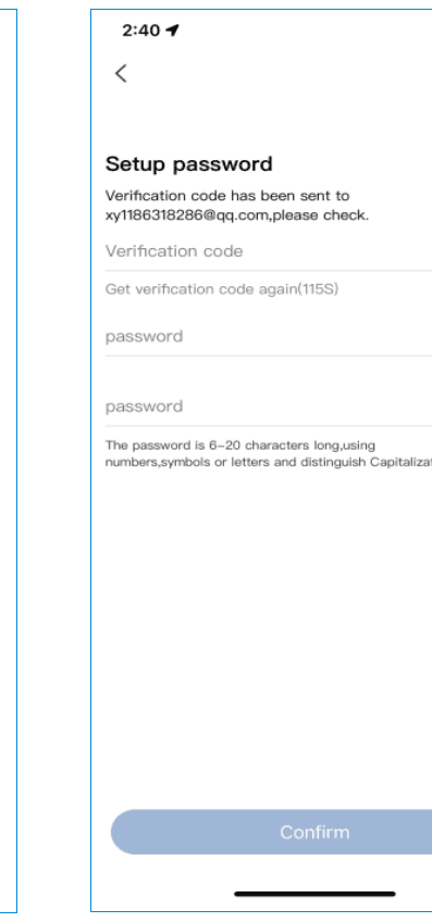 Tela de definição de senha com código de verificação