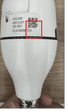 Återställnings- och QR-kodsetikett på glödlampskameran
