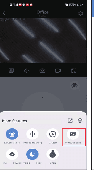 Popup med fler funktioner och Fotoalbum markerat