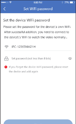 Obrazovka nastavení hesla WiFi pro vlastní WiFi zařízení