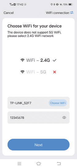 为设备选择 2.4G Wi-Fi 界面