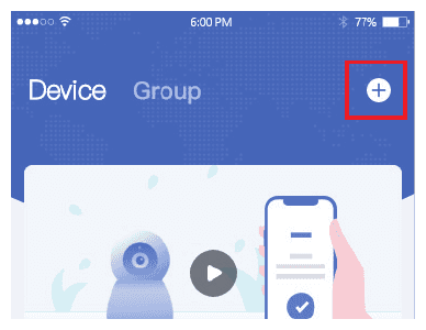 右上の「+」アイコンが強調表示された EseeCloud のホーム画面