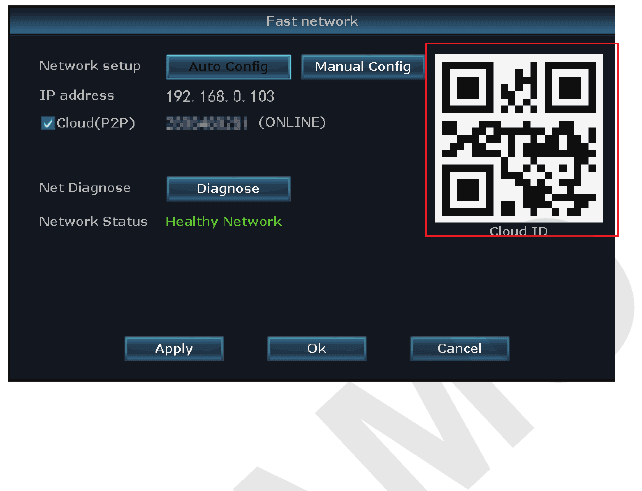 Pagina Rete rapida con il QR code del Cloud ID evidenziato