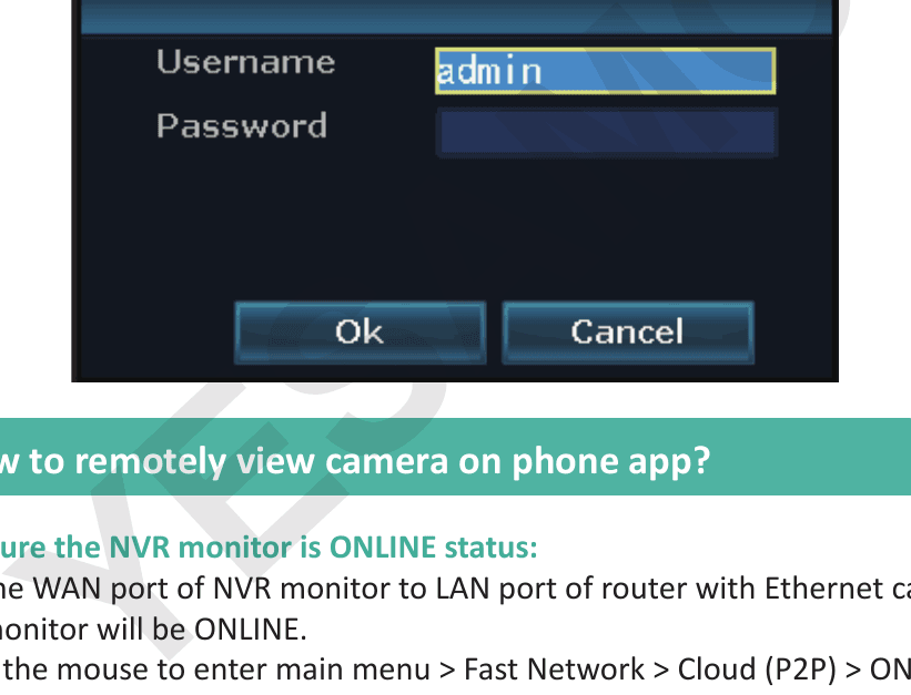 Finestra di accesso all'NVR con nome utente admin e password vuota