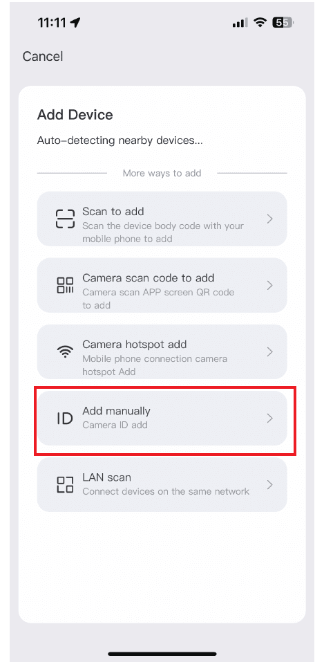 Skjerm for å legge til enhet med alternativet Add manually