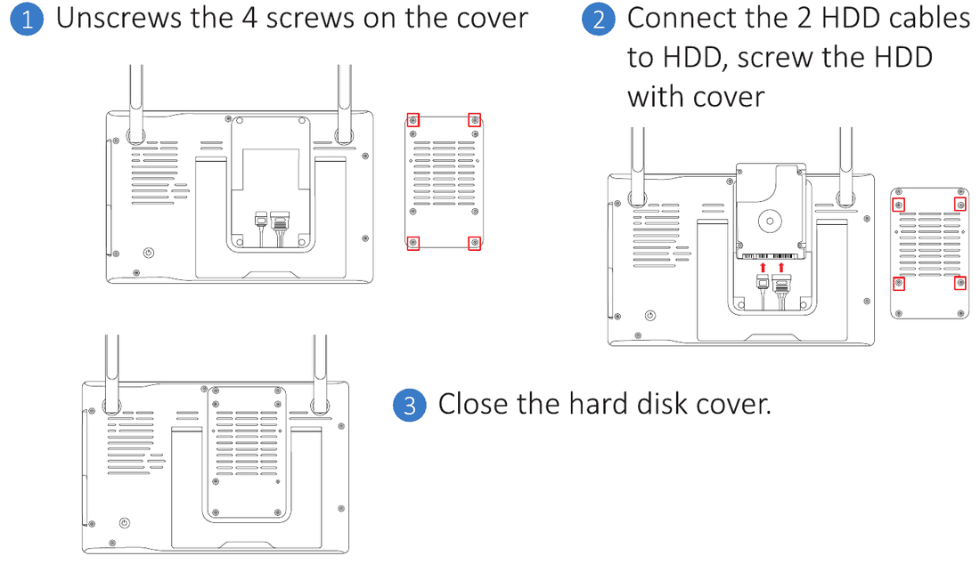 Trinn for installasjon av harddisk i 10-tommers NVR