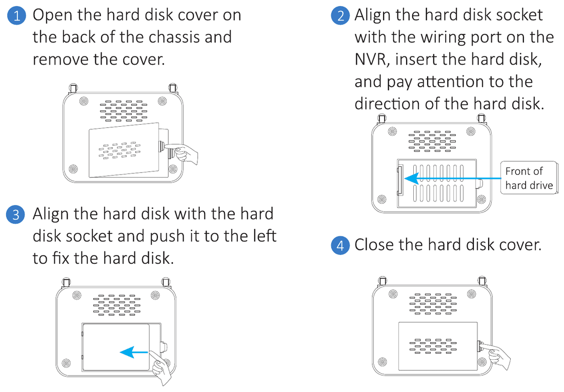 Trinn for installasjon av harddisk i standard NVR