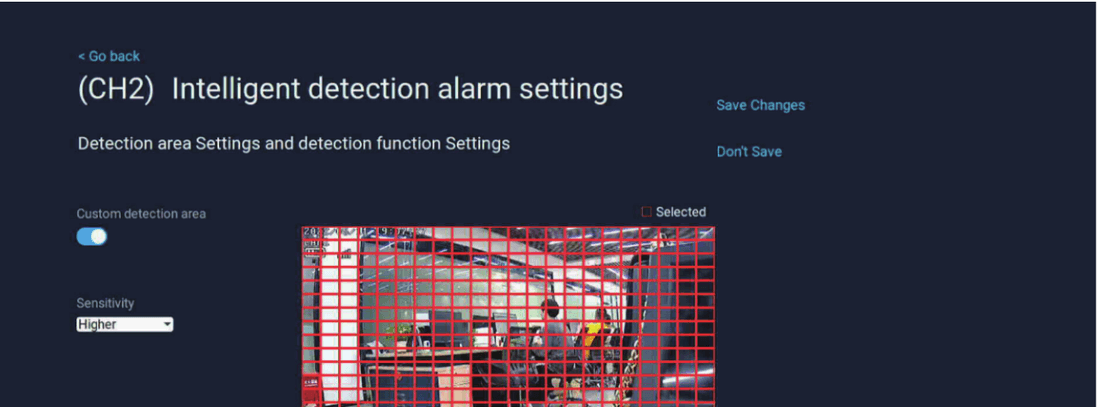 Innstillinger for intelligent deteksjonsalarm med deteksjonsrutenettet