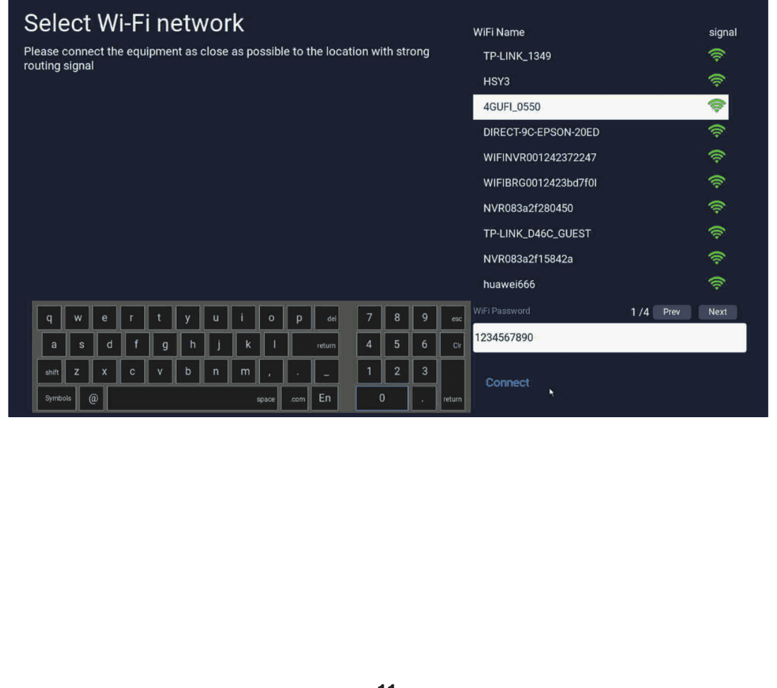 Skjerm for valg av Wi-Fi-nettverk