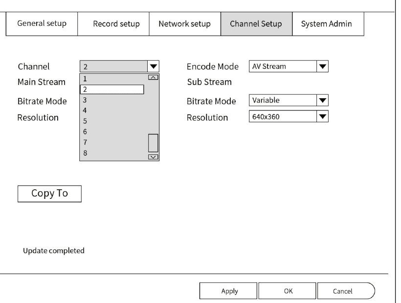 Channel Setup mit auf AV Stream gesetztem Encode Mode