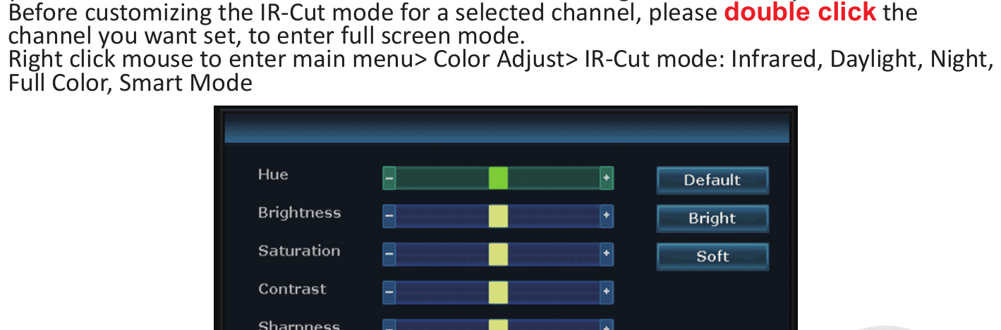 IR-CutモードがSmartモードに設定されたColor Adjust画面